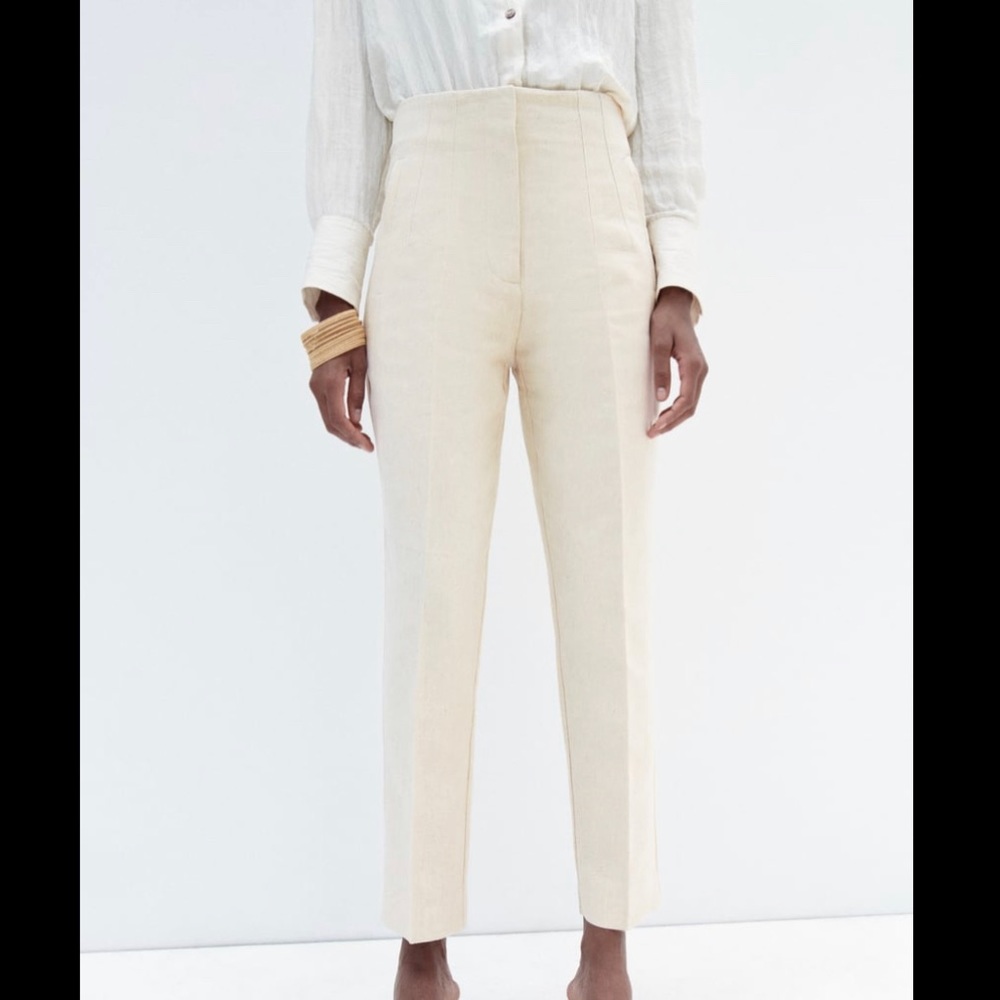 Zara Cream High-Waist Tailored Trousers